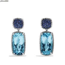 C286 Long Simulated Navy Blue Earrings Luxurious Oversized Square Diamond Zircon for Women 32vv