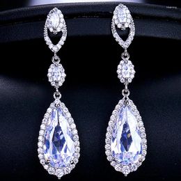 Dangle Earrings Shiny Big Zircon Teardrop Long Marquise Women Drop For Wedding Crystal Zirconia Jewelry Party Couple Pendientes