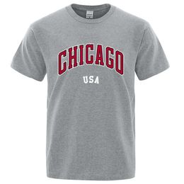 Chicago Usa City Street Letter Printing T Shirts for Men Women Cotton Fashion ONeck Tops Oversized Clothing 240425