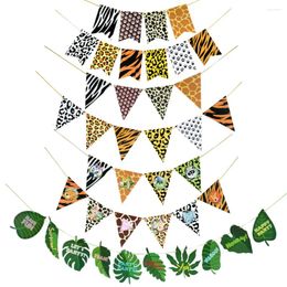 Party Decoration Jungle Animals Banner Tropical Rainforest Zebra Garland Palm Leaf Pennant For Kids Birthday Decor 1st Boy