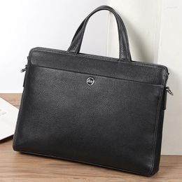 Briefcases 2024 Men Business Genuine Leather Briefcase Office Document Storage Handbag Waterproof Travel Laptop Bag Shoulder