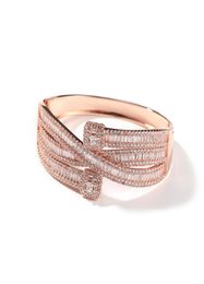 14K Gold Men Ladies Cubic Zirconia Diamond Cluster Baguette Bangle Bracelet Opening Size Hiphop Jewelry6143342