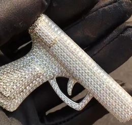 Iced Hip Hop Pistol Gun Pendant w 3mm 24quot Rope Chain Necklace Gold Silver Cubic Zirconia Men Women Hiphop Jewelry9841898
