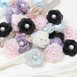 Decorative Flowers 5PCS Artificial Head With Bead Chiffon Fabric Hairpin Corsage Wedding Dress Clothing Making Accessories Silk