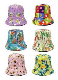 Berets 2022 Fashion Double Sided Fisherman Hat Basin Female Flower Fruit Pattern Sun Foreign Trade Spring Trendy6583535