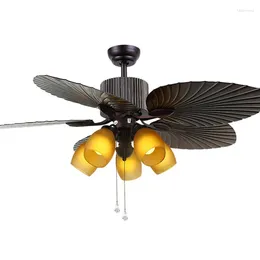 American Ceiling Fan Lamp Dining Room Electric European Retro Living DC Reversal With Led Light Remote Control