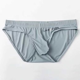 Underpants Underwear with raised large penis pockets suitable for boys elephant nose sexy seamless ice silk mens underwear low hanging Q240506