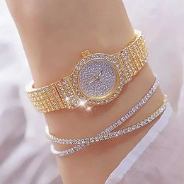 Wristwatches 3pcs es Set Fashion Rhinestone Women Luxury Crystal Rose Gold Quartz Ladies Wrist Female Clock d240430