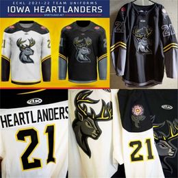 Kob ECHL 2021-22 Iowa Heartlanders New Uniforms Jersey Custom Mens Womens Youth Home Away Hockey Jersey White Black