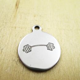 Pendant Necklaces 20pcs/lot-barbell Stainless Steel Charms Laser Engraved Customized DIY Pendants