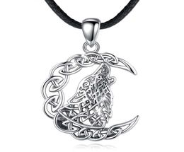 Merryshine 925 Sterling Sier Men Celtic Viking Mücevher Moon Wolf Kolye Kolyesi9112016