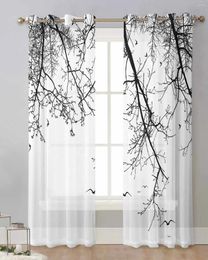 Curtain Branch Birds And Animals Sheer Curtains For Living Room Window Transparent Voile Tulle Cortinas Drapes Home Decor