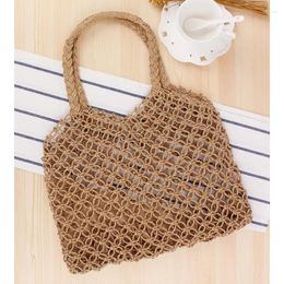 Drawstring Ins Hollow Out Woven Tote Trendy Female Mori Style Straw Degree Handmade Paper String Net Bag