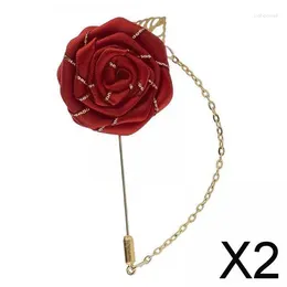 Brooches 2xRose Flower Men's Brooch Hanging Chain Corsage Dangle For Clothing Scarf Men
