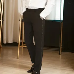 Men's Suits Formal Men Suit Pants With Satin Stripe 1 Pc Slim Fit Black Trousers For Wedding Party Official Business Fashion Pant