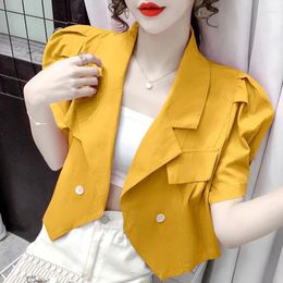 Women's Suits Lucyever Korean Chic Puff Short Sleeve Coat Ladies Summer 2024 Thin Blazer Jacket Women Fashion All-Match Streetwear Outwear