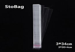 StoBag 1000pcs 334cm Clear Cellophane Cello Bags Plastic Long OPP Card Display Self Adhesive Peel Seal Slender Bag Gift Jewelry1913529