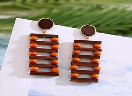 2020 Trendy Geometric Square Long Handmade Wooden Drop Earrings For Women Vintage Brown Wood Statement Earring Korean Jewelry17792730