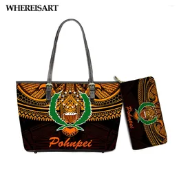 Shoulder Bags WHEREISART Fashion PU Leather Bag For Women Pohnpei Tribal With Polynesian Plumeria Print Lady Totes Sac Clutch Purse