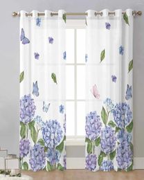 Curtain Summer Flower Hydrangea Sheer Curtains For Living Room Window Transparent Voile Tulle Cortinas Drapes Home Decor