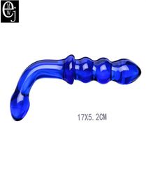 EJMW Pyrex Glass Dildo Artificial Penis Dick Crystal Anal Bead Butt Plug Sex Toys For Women Female Crystal Glass Dildo Blue Y181022714794