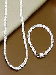 Earrings Necklace 925 Silver Bracelet Set 2 Pieces 6mm Men And Women Fashion Jewellery Chain Link Wedding Gift3009261