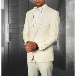 Men's Suits Light Yellow Shawl Lapel Elegant Wedding For Men One Button Luxury 3 Piece Jacket Pants Vest Outfit Male Clothing