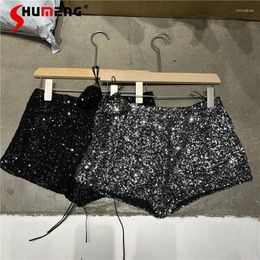 Women's Shorts Three-Dimensional Flower Sequined Women 2024 Spring Summer Solid Colour Girl All-Match Shiny Pants