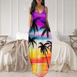 Casual Dresses Fashion Hawaii Beach Sleeveless Sling Long Summer V-neck Sexy Sundresses European American Boho Style For Women S-3XL