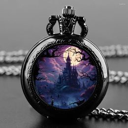 Pocket Watches Creative Cool Moon Quartz Watch For Women Men Black Necklace Unique Pendant Clock Chain Gift Accessories