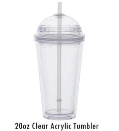 20oz Clear Straw Tumbler Outdoor With Bottle Drinking Double Acrylic Lid Dome Wall Plastic Leakageproof Cup Water Gcouu7404642