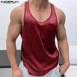 Men's Tank Tops Men Solid Hollow Out O-neck Sleeveless Summer 2024 Vests Transparent Quick Dry Casual Clothing INCERUN S-5XL