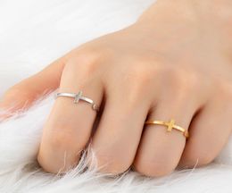 Jesus Cross Ring For Women Men Christian Jewellery Gold Resizable Bague Simple Stainless Steel Knuckle Rings1858453