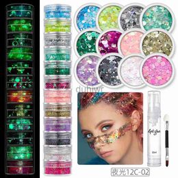 Body Glitter 12 Colour Glitter Face Body Gel Sequins Glow Eye Shadow Lips Nails Hairs Makeup Colourful Cosmetic Chunky Body Glitter Primer Gel d240503