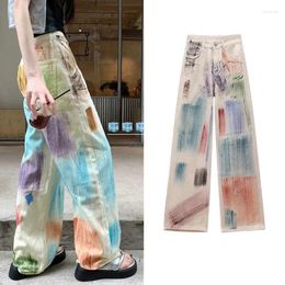 Women's Jeans Women Graffiti Baggy Harajuku Oversize Denim Trousers Y2k Punk Jean Pants Vintage Japanese 2000s Style Trashy Clothes 2024