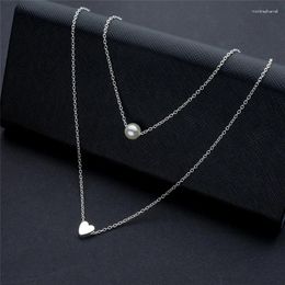 Pendants 925 Sterling Silver Double-Layer Layered Pearl Necklace Fashionable Love Pendant Collarbone Chain Temperament Luxury Jewelry