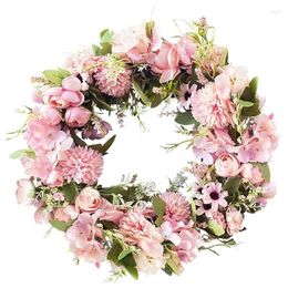 Decorative Flowers Realistic Handmade Pink Wreaths For Front Door Window Wedding Wall Home Decor -17Inch Artificial