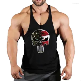 Men's Tank Tops Skull Strong Print Clothing Bodybuilding Cotton Gym Men Sleeveless Undershirt Fitness Stringer Muscle Workout Vest