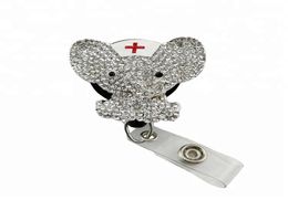 10 pcsa lot New Design Sparkly Rhinestone Crystal Animal Elephant Medical Doctor Nurse Retractable ID Badge Reel Holder2477284