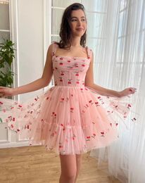 Party Dresses Tulle Mini Short Homecoming V-Neck Prom Dress 2024 Sweet Cute Formal Cocktail Sleeveless Backless Ball Gown