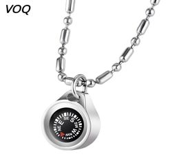 Pendant Necklaces VOQ Outdoor Survival Rescue Compass Stainless Steel Bead Chains Long Necklace For Men And Women Adventure Travel1484321