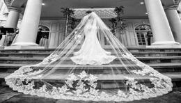 2T 3M Veil Lace Appliqued Cathedral Length White Ivory Wedding Veil Bride Veils Bridal Hair With Comb Cover Face3828439