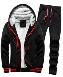 Winter warm Mens Hoodies Tracksuit Fleece matching Suit Fashion Velvet Sweatshirt Brand Clothing Men Set Jacket Pants5809720