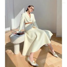 Two Piece Dress Insozkdg Cashmere Cotton Woolen Women Suit Jacket Skirt Set Temperament Elegant Office Lady Blazer Long Two-piece