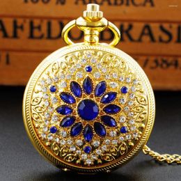 Pocket Watches Gold Multi Diamond Women's Necklace Vintage Fashion Ladies Pendant Quartz FOB Watch Gift With Chain