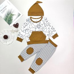 Clothing Sets 3 Pieces Born Baby Romper And Long Sleeve Hats Cotton Clothes Warm Boy Pant 0-12 Months