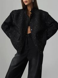 Bornladies Loose Tweed Sequin Jacket Women Fashion Coat Trend Versatile Warm Chic Elegant Female Coats Stylish Woman Clothes 240426