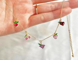 Cubic Zirconia Choker Necklace CZ Grape Cherry Banana Peach Bling Women Fashion 18K Gold Plated Luxury Iced Out Fruit Pendant Coll3182490