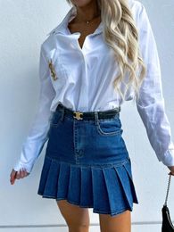 Women's Jeans Street Wear Casual Pleated High Waist Dresses Sexy Girl Ruffles Stretch Denim Mini Skirt