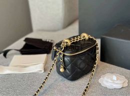 2024 For Women Classic Mini Vanity With Chain Trunk Bags Caviar Leather Crush Gold Ball GHW Crossbody Shoulder Designer Handbags Tiny Cosmetic Case